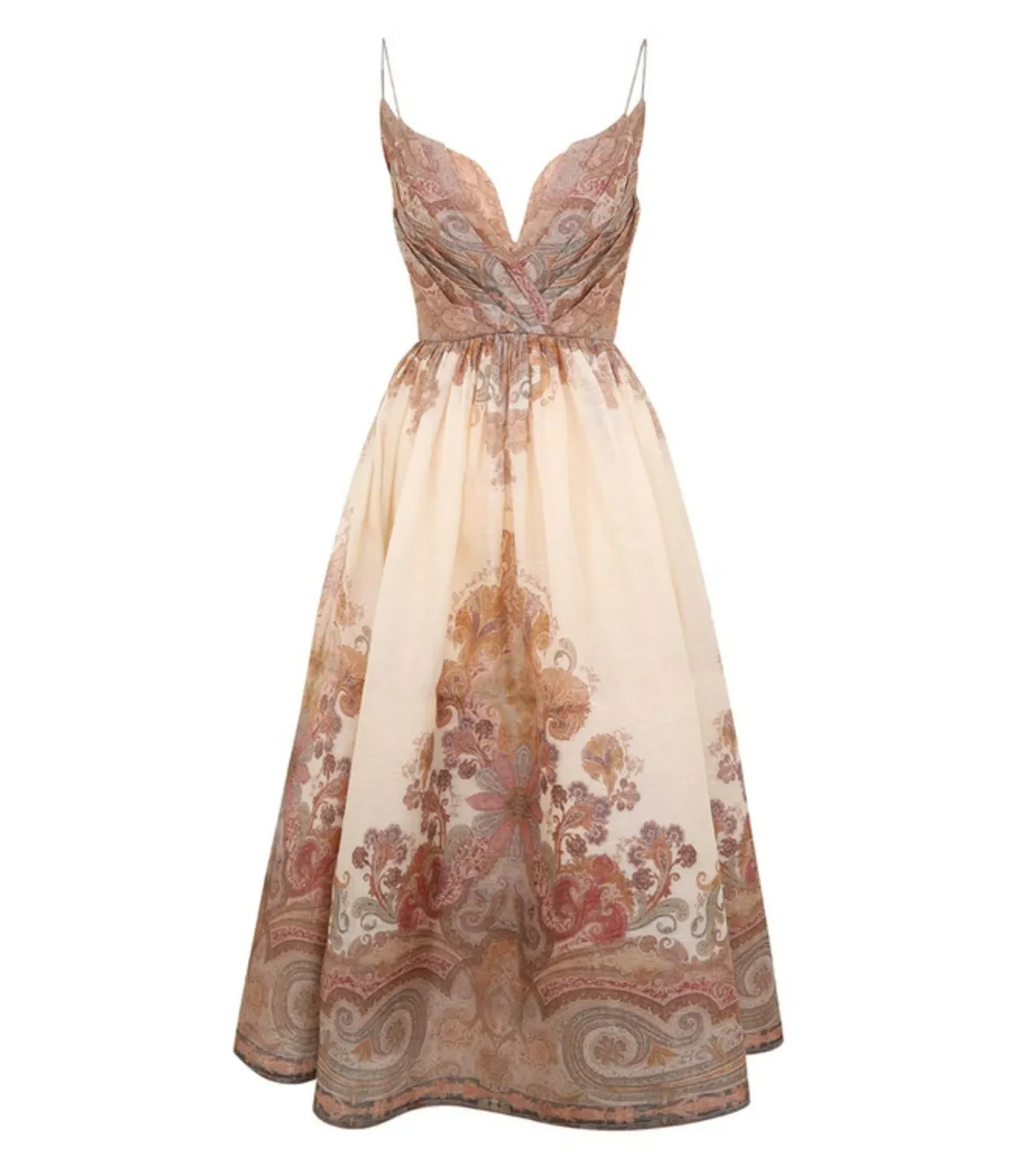 Zimmerman Illustration Draped Midi Dress In Cream Paisley Size 0 / AU 8 - Image 4
