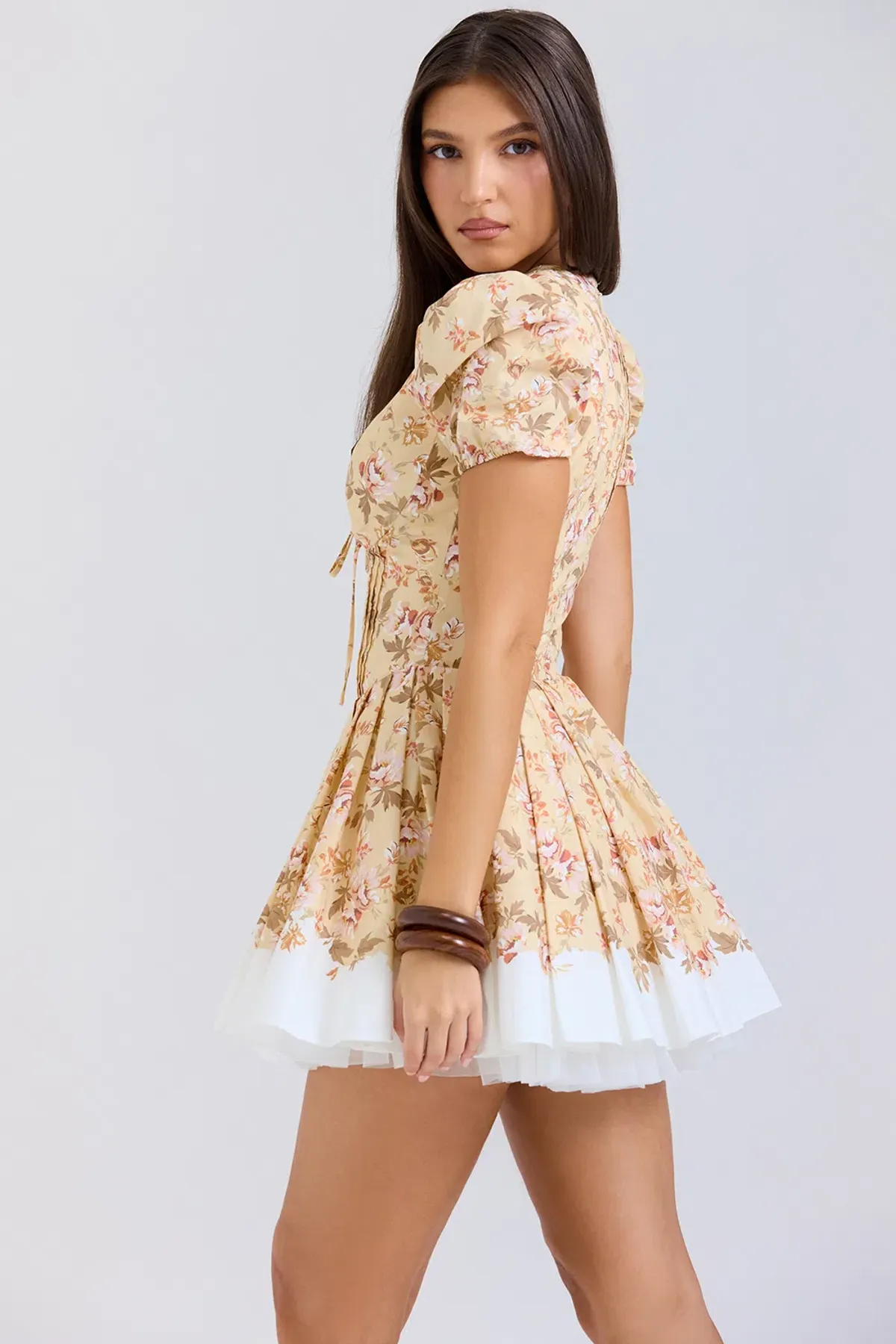 House of CB Imani Pleated Cotton Mini Dress Honeyflower Print Size XS / AU 6 - Image 3