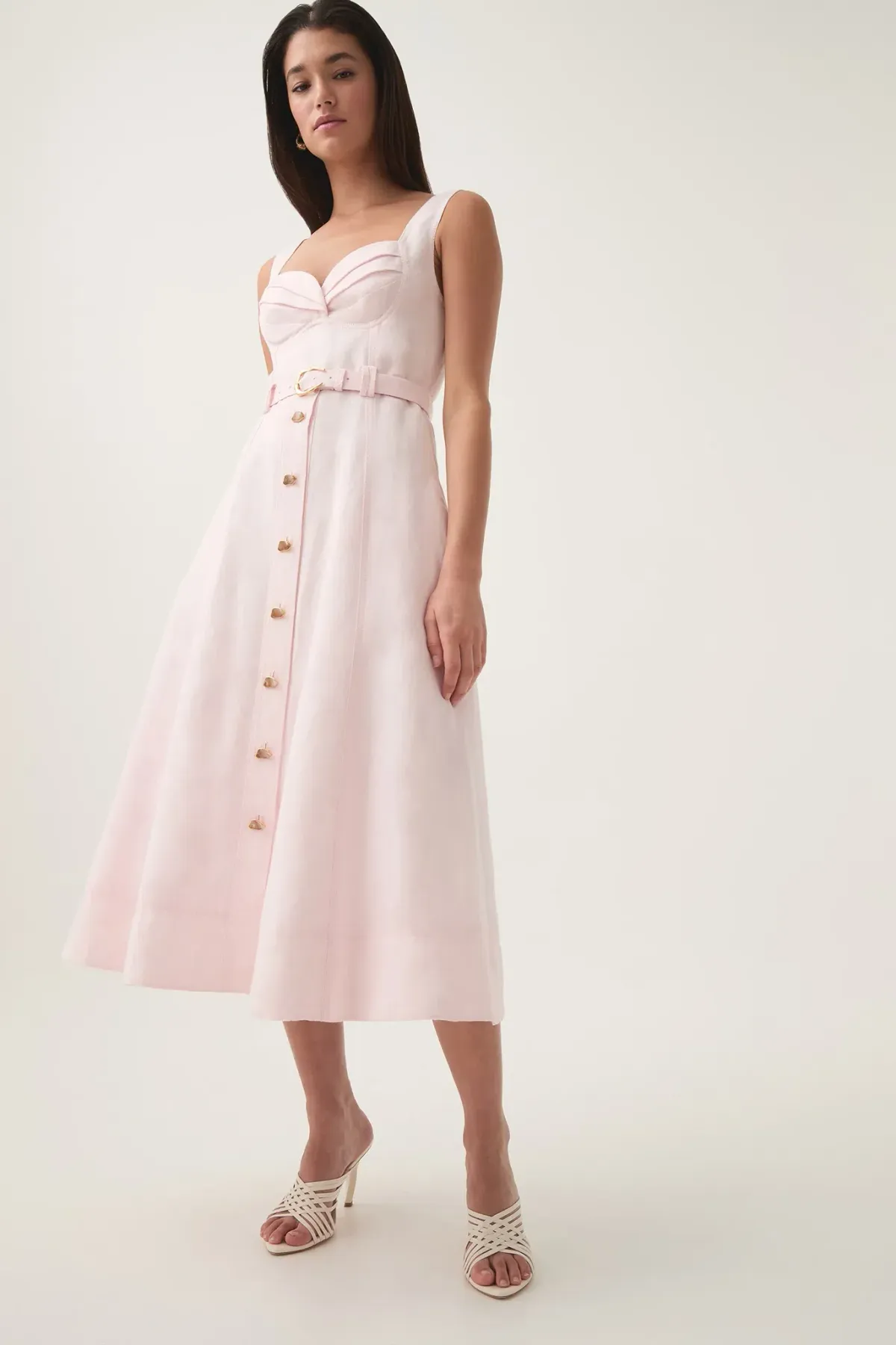 Aje Primary Belted Midi Dress Pastel Pink Size 8 - Image 4