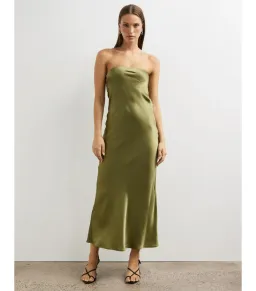 Minima Esenciales Koha Organic Silk Satin Column Dress Olive Branch Size AU 8 for rent on The Volte - image 1