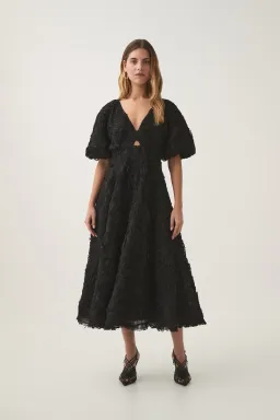 Aje Florential Textured Midi Dress Black Size 14 for rent on The Volte - image 1