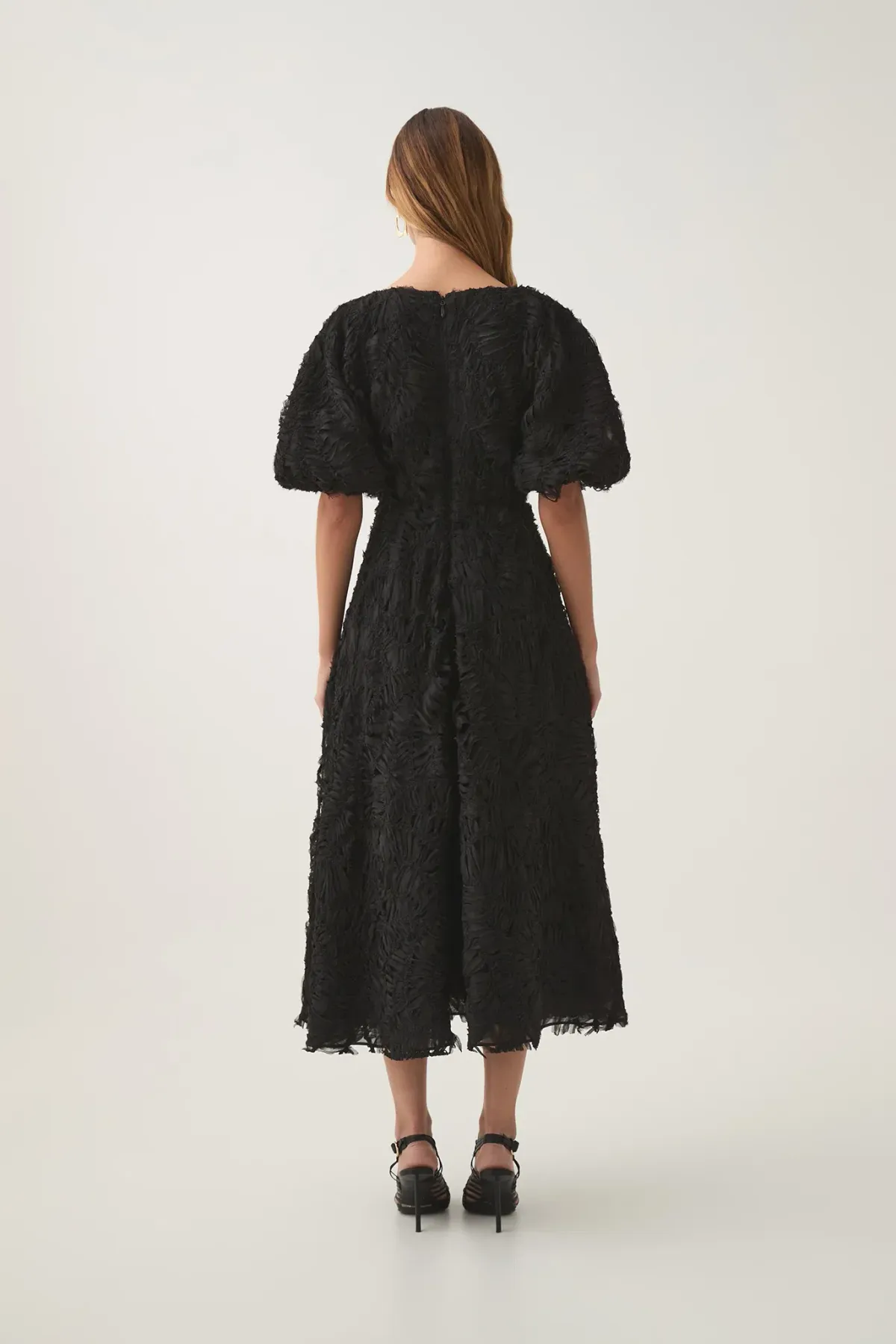 Aje Florential Textured Midi Dress Black Size 14 - Image 4