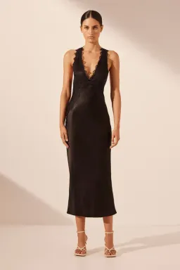 Shona Joy Camille Lace Cross Back Midi Dress Black Size 6 for rent on The Volte - image 1