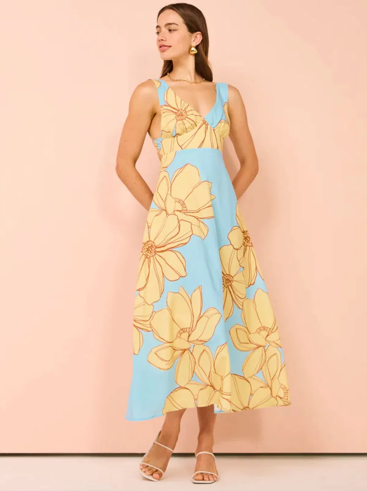 Issy V Neck Midi Dress in Summer Print Size 10 - Image 1