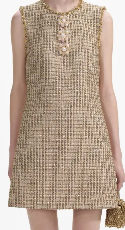Self-Portrait Boucle Embellished Mini Dress Gold Size AU 10 for rent on The Volte - image 2