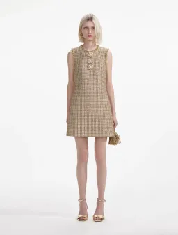 Self-Portrait Boucle Embellished Mini Dress Gold Size AU 10 for rent on The Volte - image 1