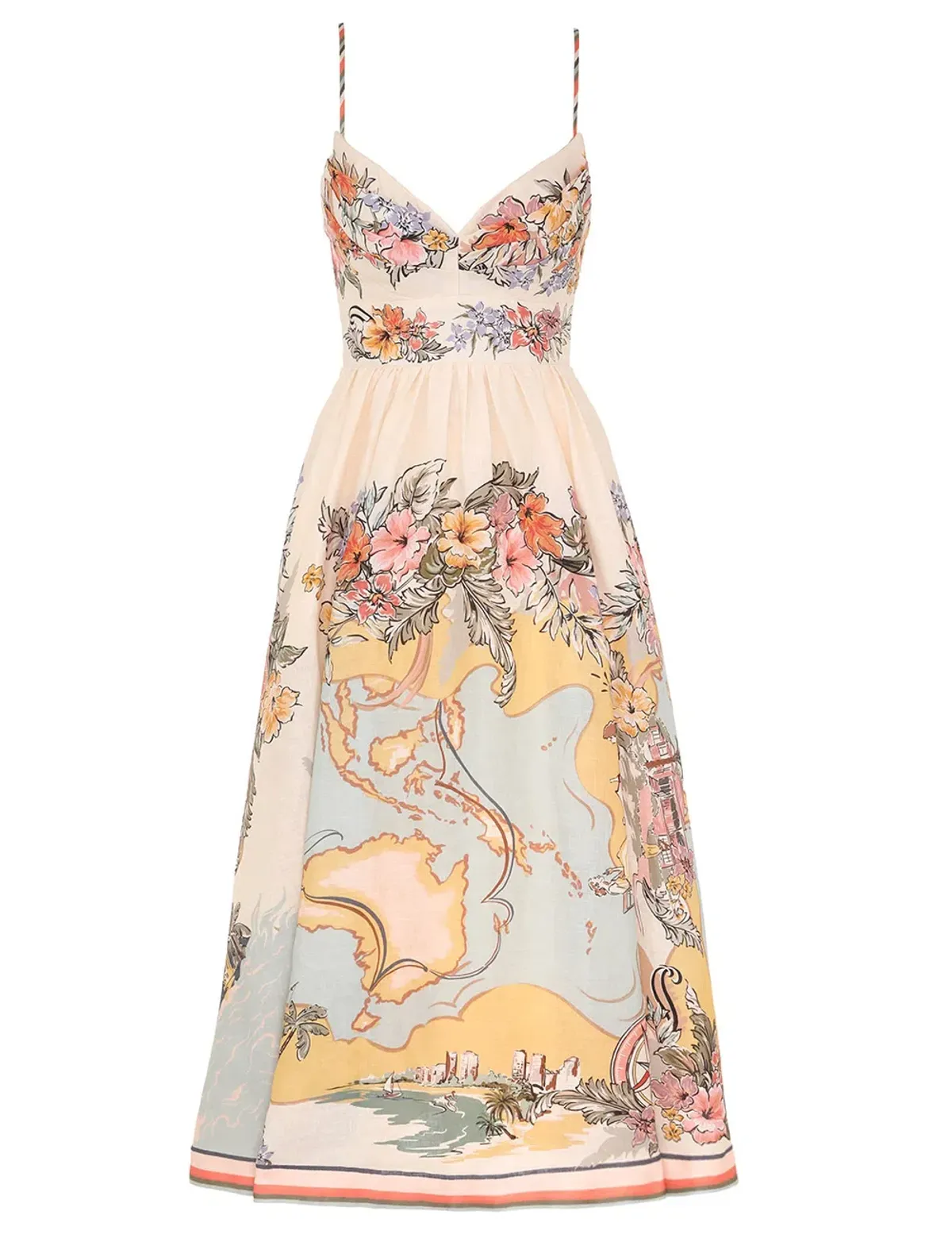 Zimmermann Tallow Tucked Bodice Midi Dress Nautical Map Size 1 / AU 10 - Image 3