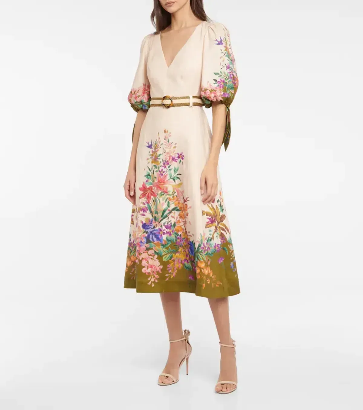 Zimmermann Tropicana Belted Linen Midi Dress in Cream Floral Print Size 3 / AU 14 - Image 1