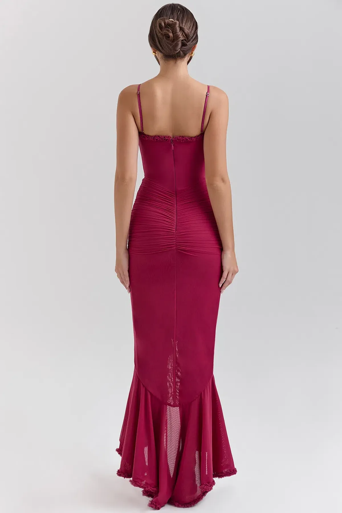 House of CB Gabbi Ruffled Front Gown Wine Size XS / AU 6 - Image 3