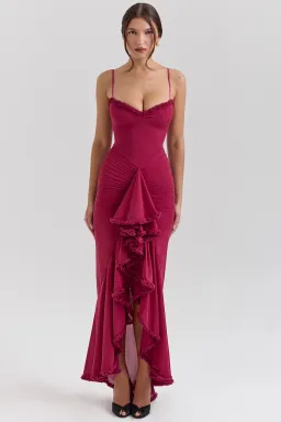 House of CB Gabbi Ruffled Front Gown Wine Size XS / AU 6 for rent on The Volte - image 4