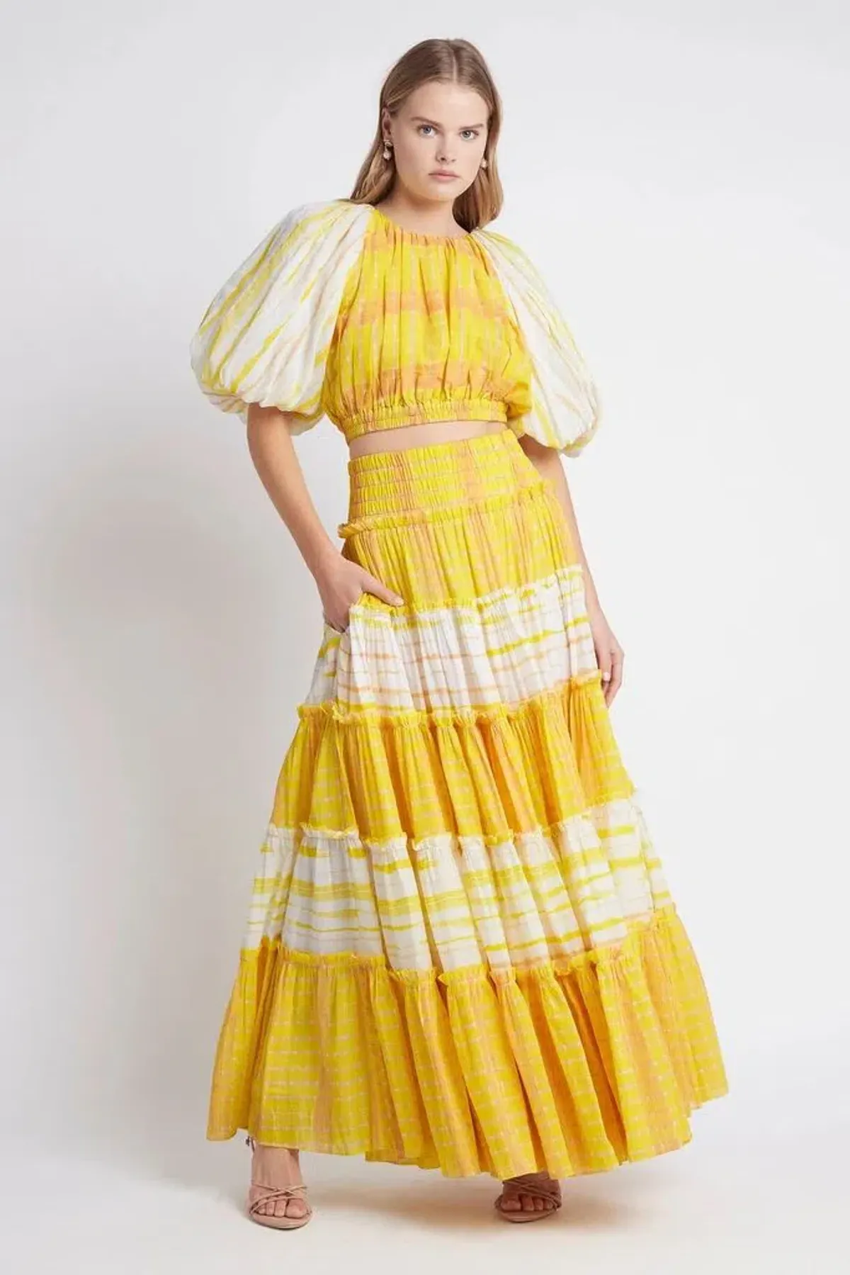 Aje Wilderness Crop Top and Skirt Set Yellow Check Size 10 - Image 1