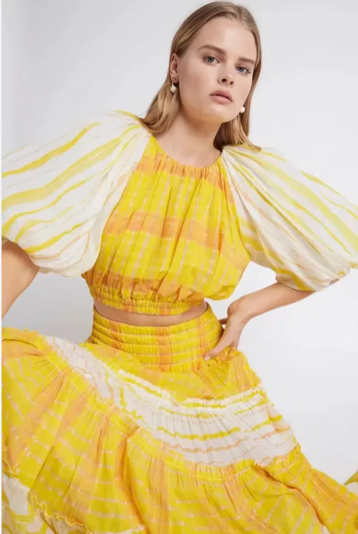 Aje Wilderness Crop Top and Skirt Set Yellow Check Size 10 - Image 4