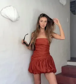 Shona Joy Celeste Strapless Bubble Mini Dress Rust Size 8 for rent on The Volte - image 4