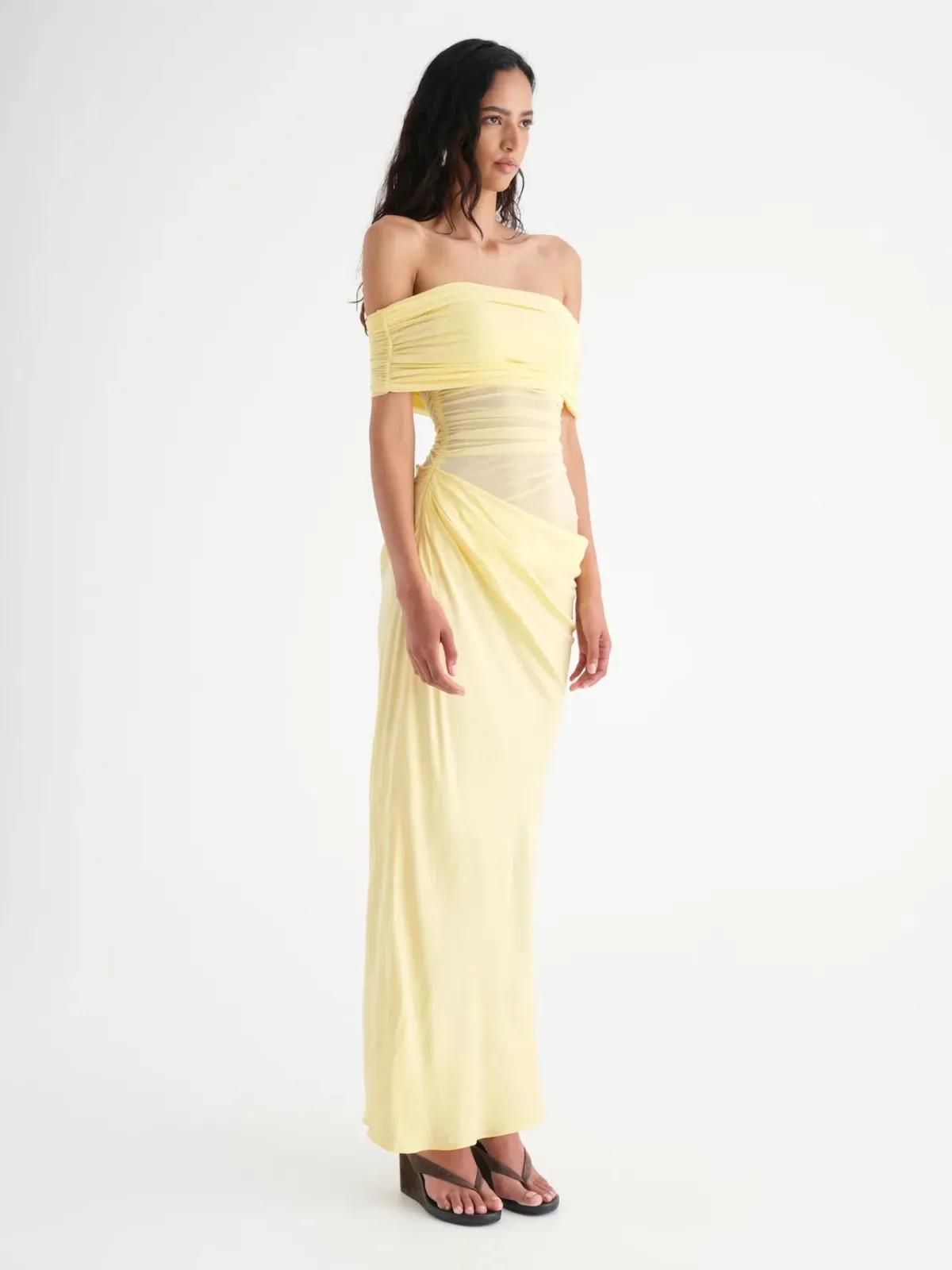 Benni Nico Off Shoulder Maxi Dress in Butter Size 10 - Image 2