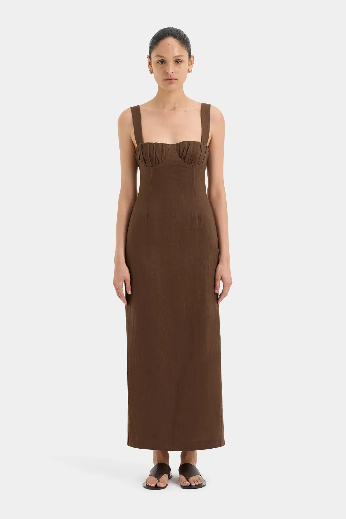Sir the Label Bettina Midi Dress Chocolate Size 2 / AU 10 - Image 1