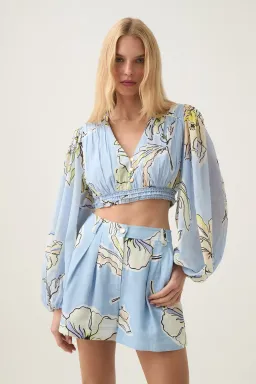 Aje Romantica Voile Crop Top and Shorts Set Blue Hibiscus Size 12 for rent on The Volte - image 2