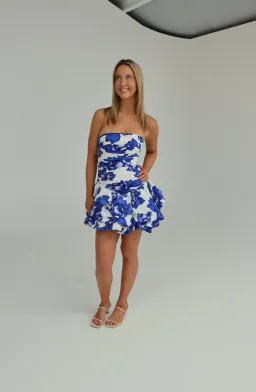 Aje Violette Bubble Hem Mini Dress in Boldly Blooming Cobalt Size AU 10 for rent on The Volte - image 1