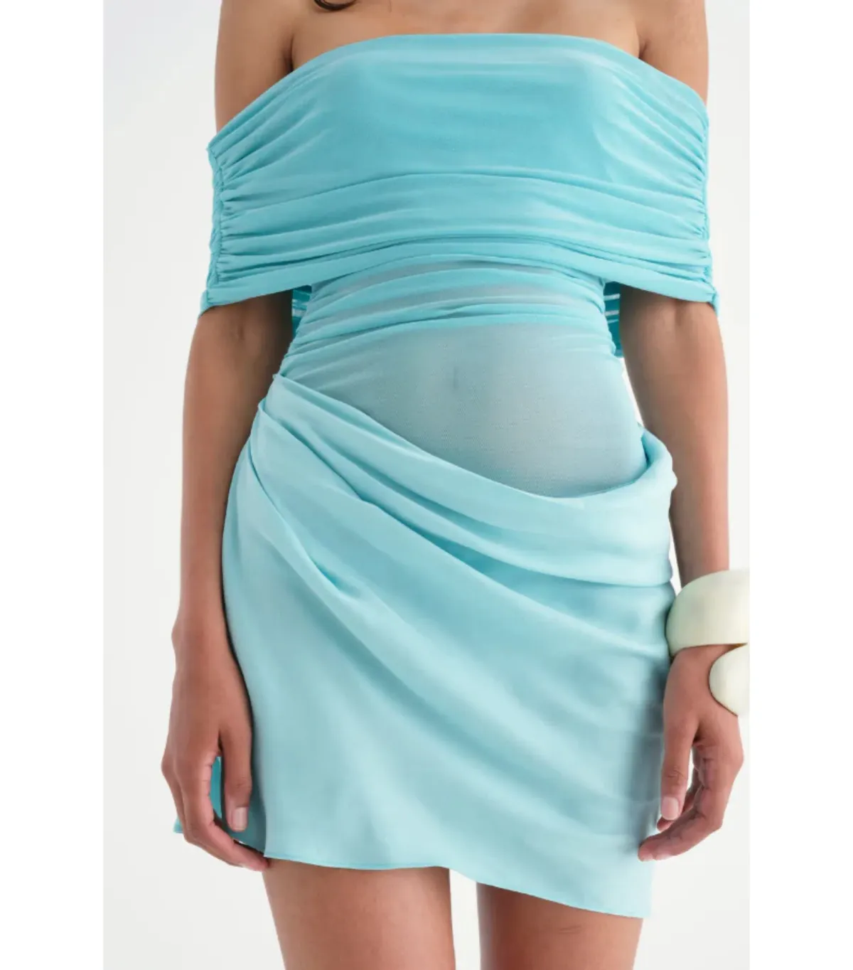Bennie Off Shoulder Mini Dress Aquamarine Size AU 6 - Image 3