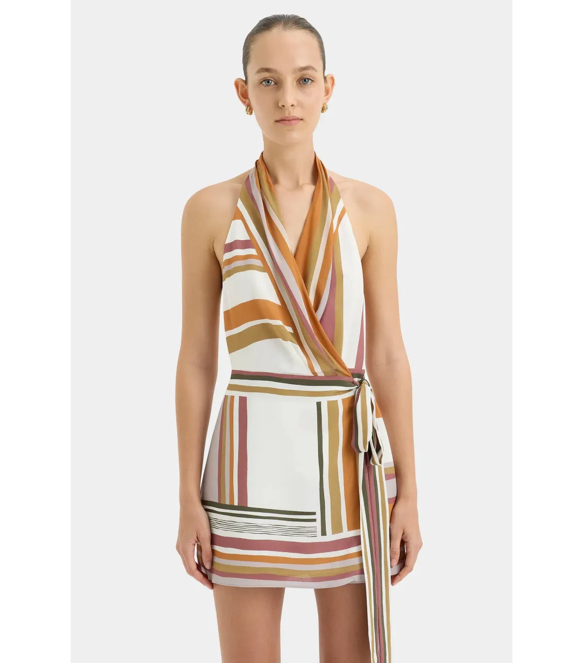 Sir the Label The Caprera Wrap Halter Mini Dress Milazzo Stripe Size AU 8 - Image 3