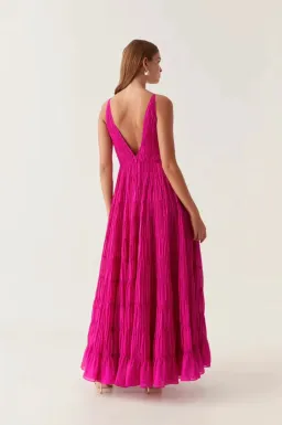 Aje Rosewood Ruched Maxi Dress Magenta Size AU 6 for rent on The Volte - image 2