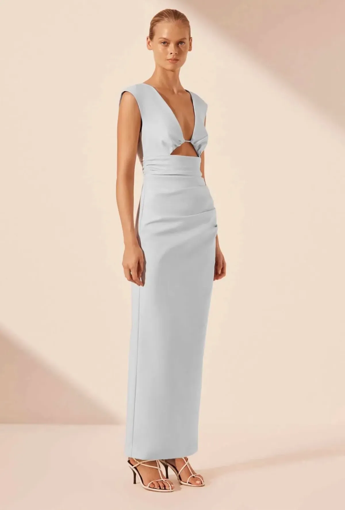 Shona Joy Lani Plunged Cut Out Maxi Dress in Sky Size 12 - Image 4