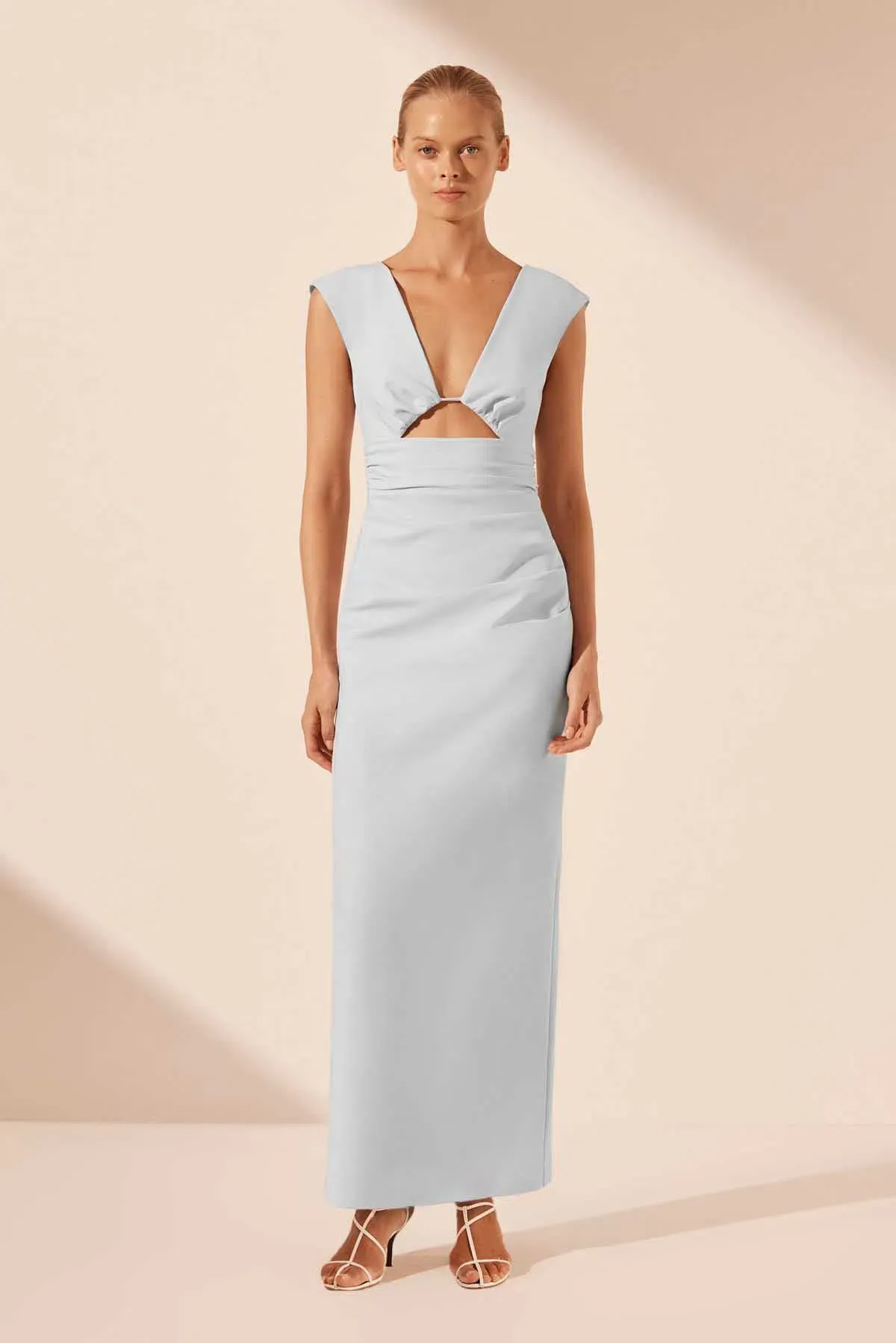 Shona Joy Lani Plunged Cut Out Maxi Dress in Sky Size 12 - Image 1
