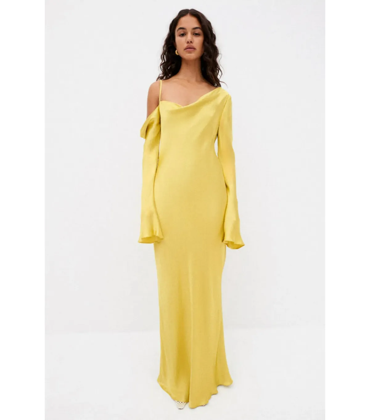 Shona Joy Sofia Asymmetrical Long Sleeve Maxi Dress Lime Size AU 8 - Image 5