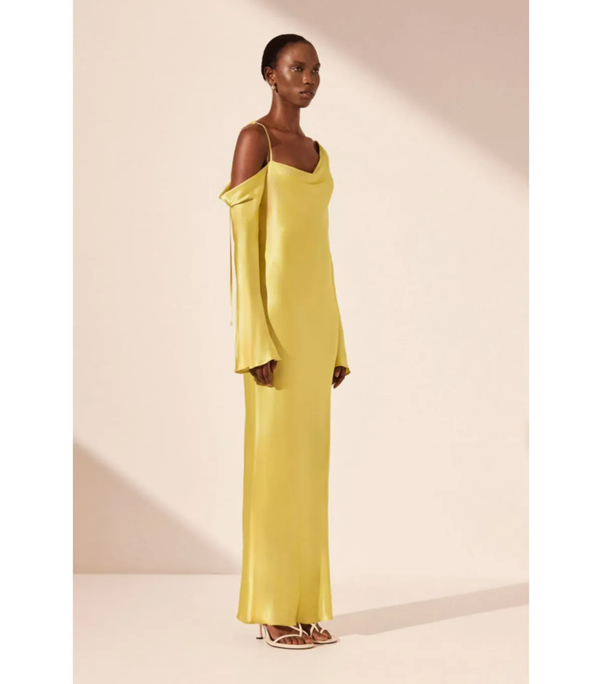 Shona Joy Sofia Asymmetrical Long Sleeve Maxi Dress Lime Size AU 8 - Image 2