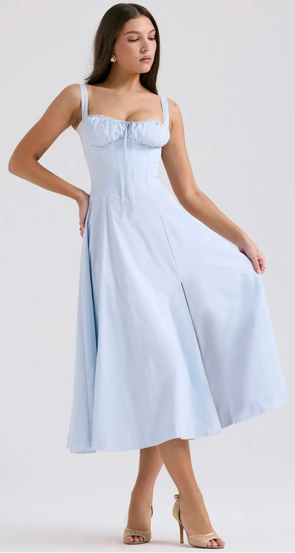 House of CB Carmen Soft Blue Bustier Midi Sundress Size L - Image 1