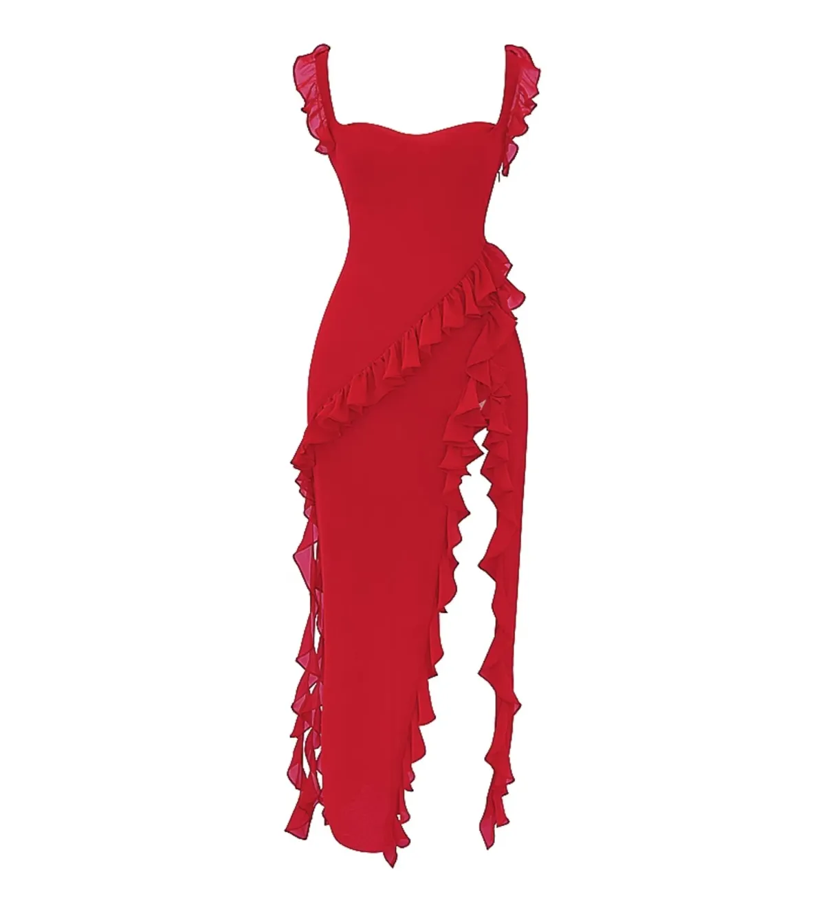 House of CB ARIELA Cherry Ruffle Maxi Dress Red Size 10 - Image 5