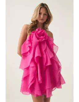 Aje Pandorea Layered Mini Dress Fuchsia Size 6 for rent on The Volte - image 1