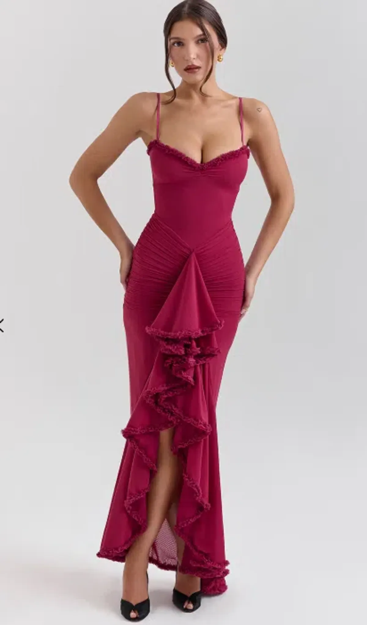 House of CB Gabbi Ruffled Front Gown Wine Size 10 - Image 3