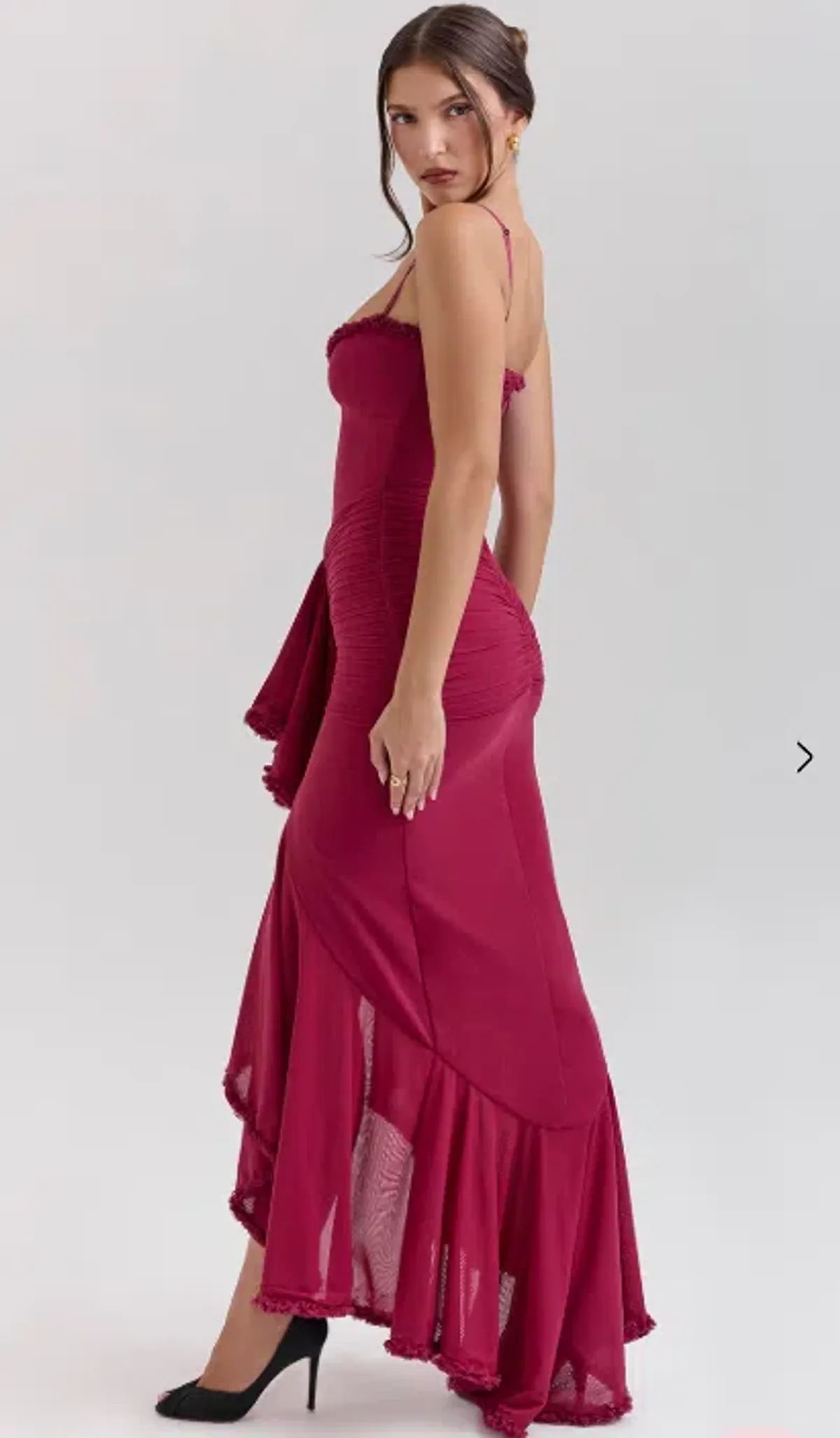 House of CB Gabbi Ruffled Front Gown Wine Size 10 - Image 4