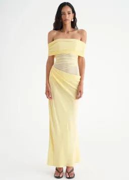 Benni Nico Off Shoulder Midi Dress Yellow Size 12 for rent on The Volte - image 1