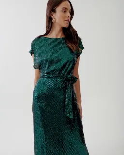 Tussah Selia Boat Neck Midi Dress Emerald Green Sequin Size 10 for rent on The Volte - image 2
