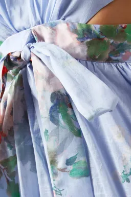 Zimmermann Everley Draped Bow Midi Dress Light Blue Watercolour Floral Size 0 / AU 8 for rent on The Volte - image 4