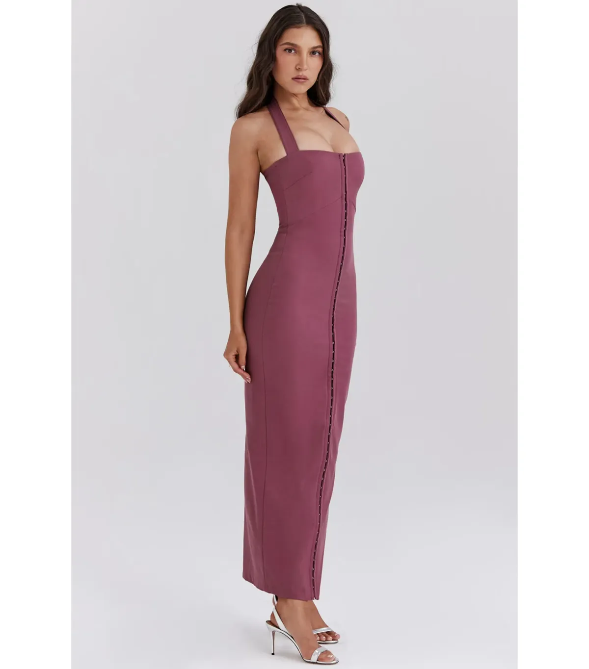 House Of CB Mia Twill Halter Dress Mulberry Size AU 6 - Image 3