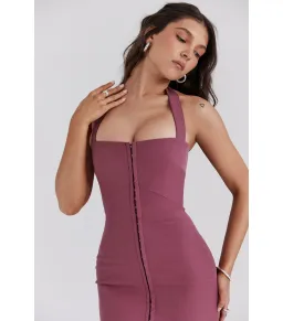 House Of CB Mia Twill Halter Dress Mulberry Size AU 6  for rent on The Volte - image 2