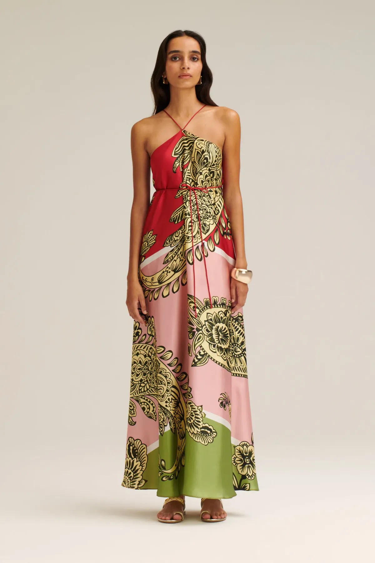 Scanlan Theodore Silk Harrow Print Maxi Dress Red/Pink Size AU 8 - Image 1