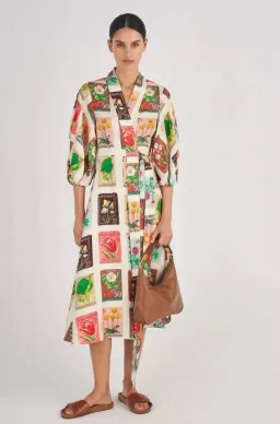 Oroton Stamp Wrap Midi Dress Multi Size 16 for rent on The Volte - image 10