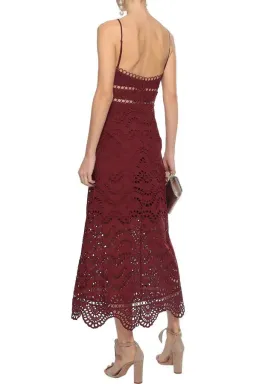 Zimmermann Jaya Wave Bodice Midi Dress Maroon Merlot Size 2 / AU 12 for rent on The Volte - image 2