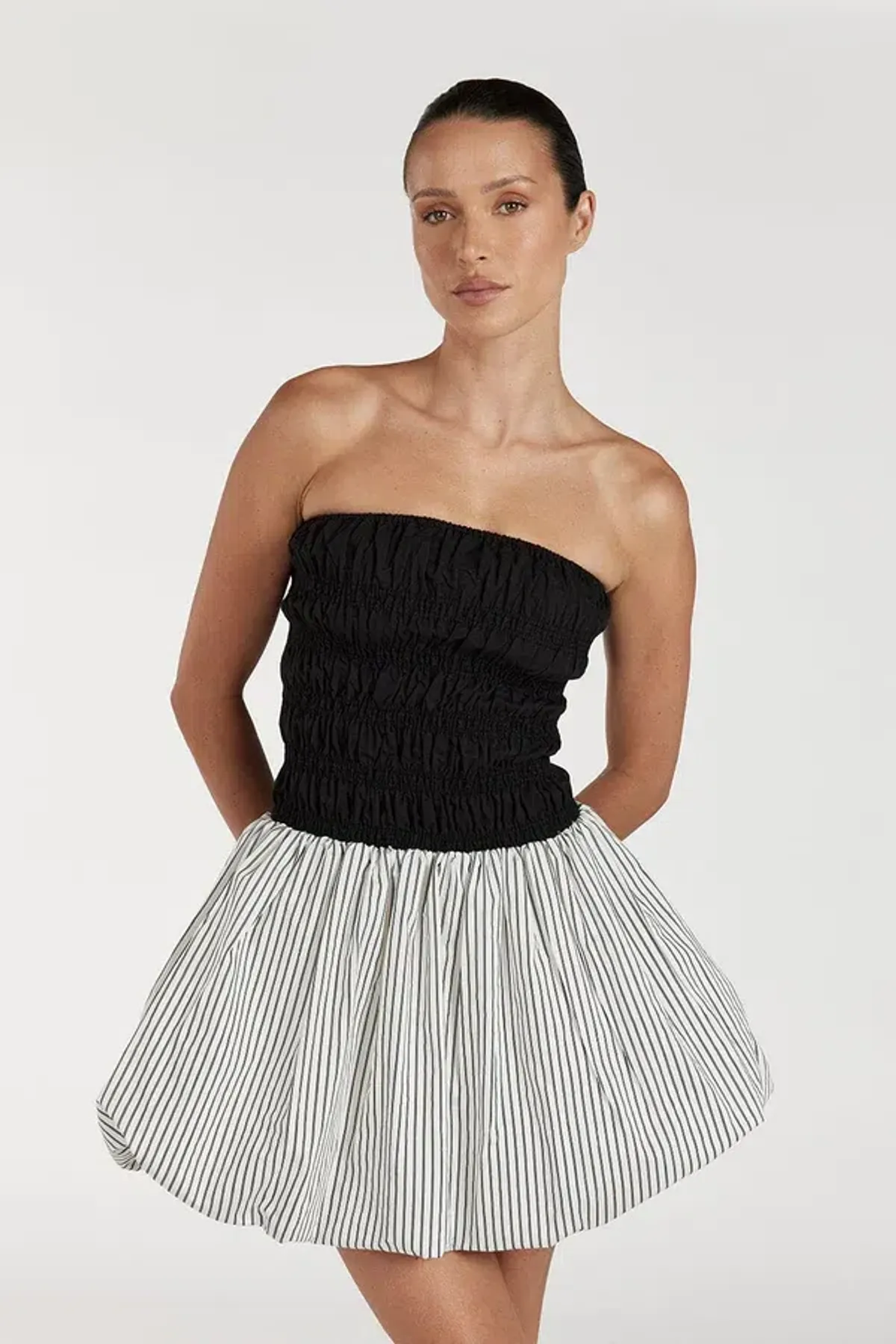 DISSH Stockholm Stripe Silk Blend Mini Dress Black/White Size 6 - Image 2