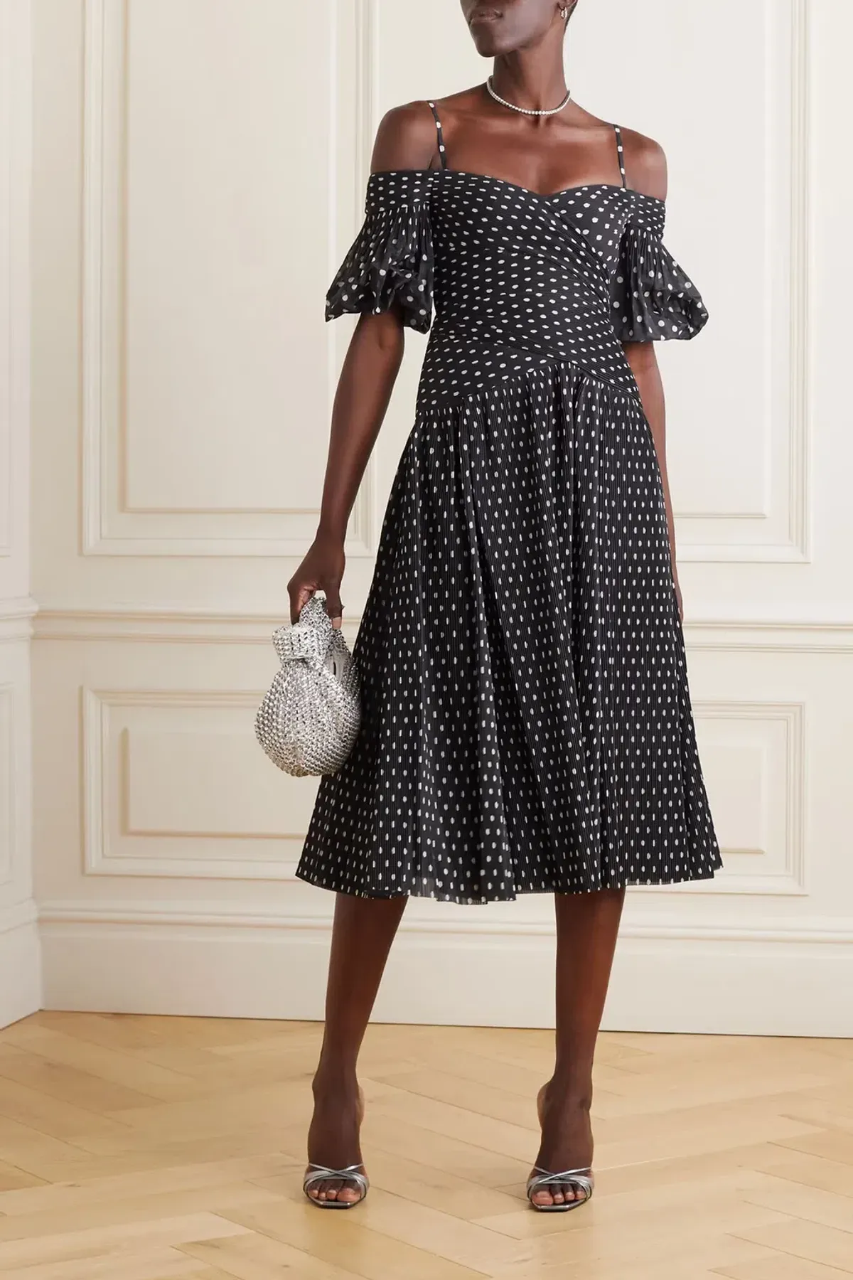 Zimmermann Polka Dot Plissé Chiffon Midi Dress Black Size 0 / AU 8 - Image 1