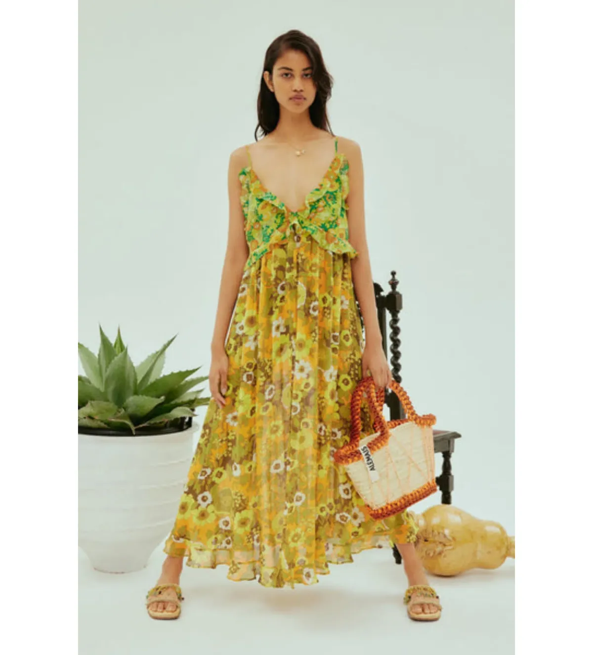 Alemais Jeff Spliced Frill Midi Dress Print Size 16 - Image 1