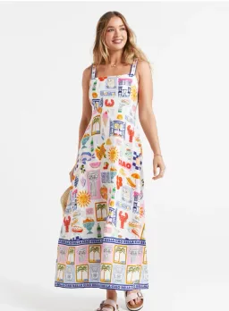 Sportsgirl Kira Linen Blend Midi Dress Multi Size 8  for rent on The Volte - image 1