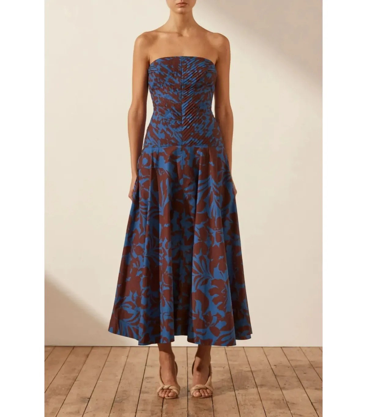 Shona Joy Cartia Strapless Pleated Midi Dress Print Size AU 8 - Image 2