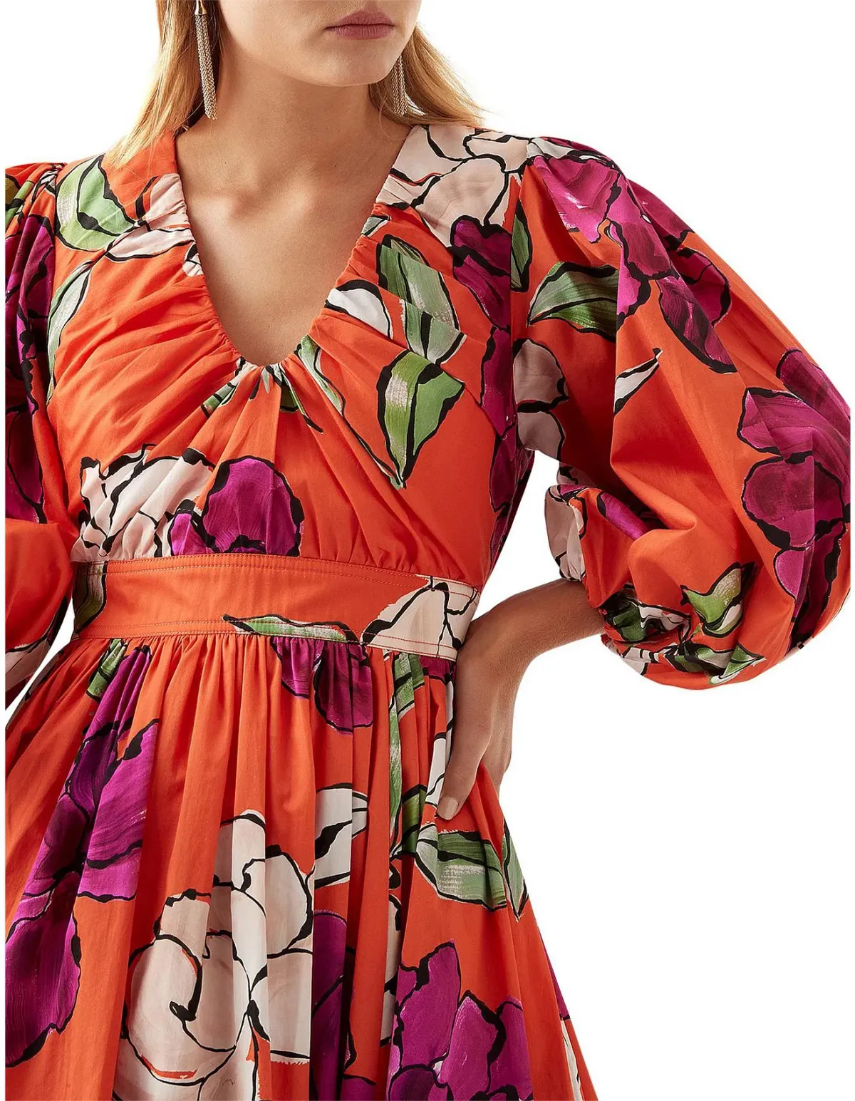 Aje Marlene Floral Midi Dress Vivid Camellia Size 4 - Image 4