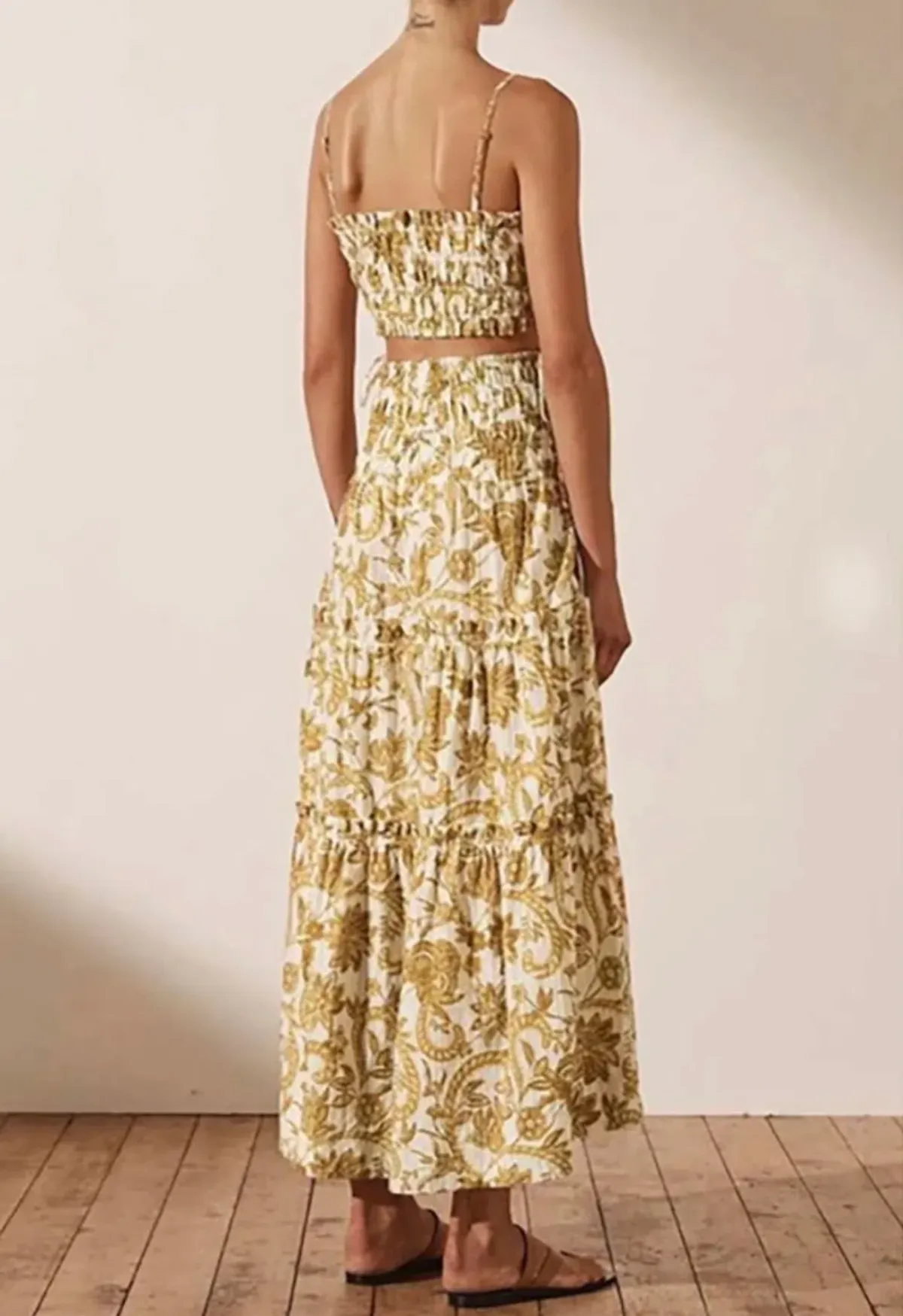 Shona Joy Saffron Shirred Bralette & Skirt Set Print Size 8 - Image 2