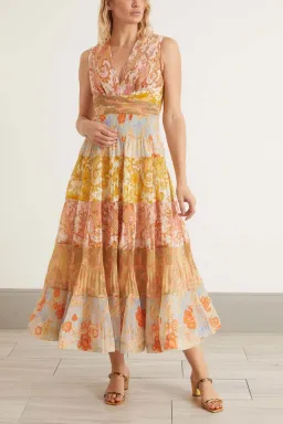 Zimmermann Postcard Pleated Midi Dress Spliced (Size 0 / AUS 8) for rent on The Volte - image 2