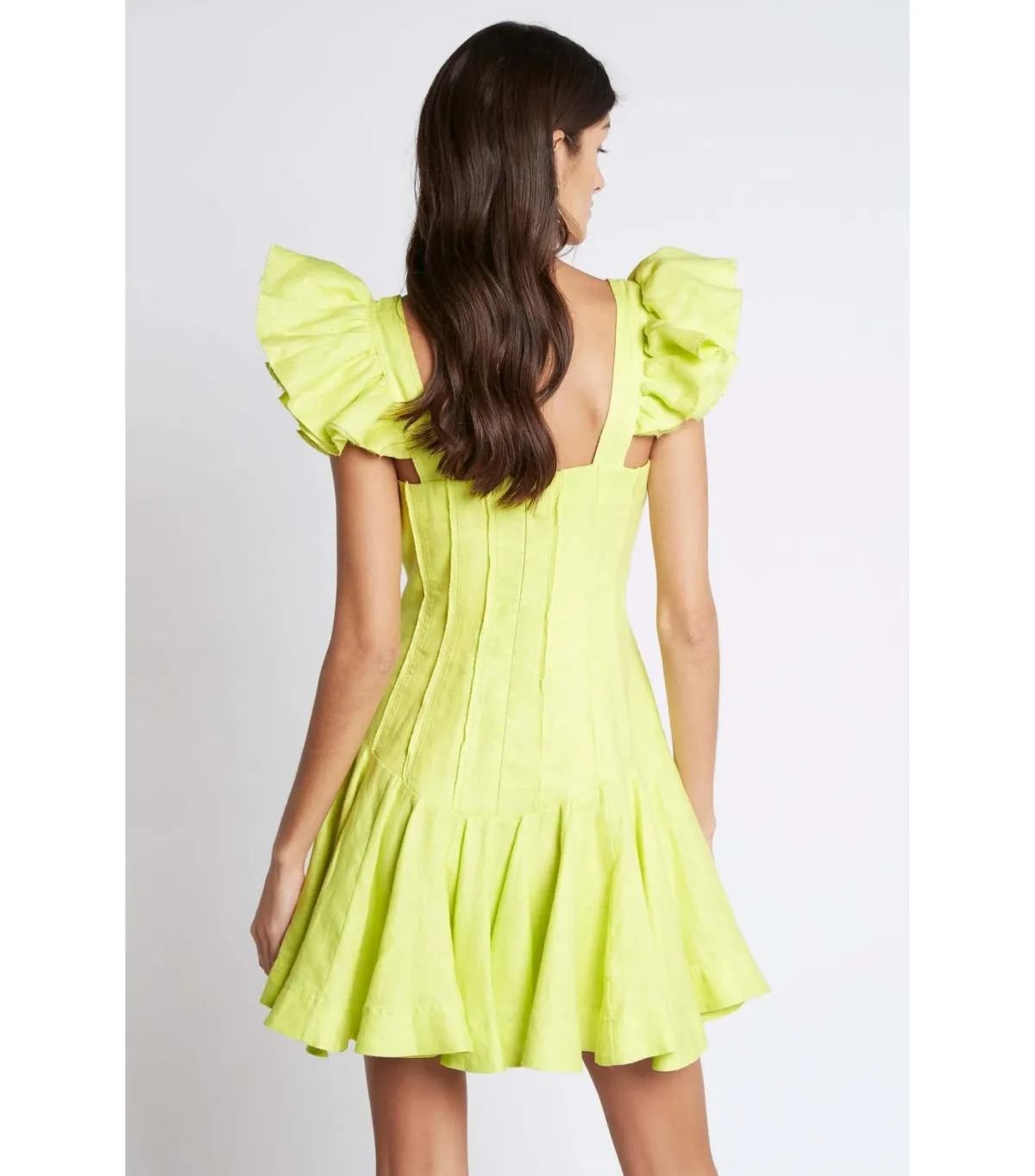 Aje Breathless Frill Sleeve Mini Dress Lime Green Size AU 6 - Image 3